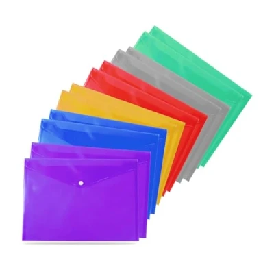 Afbeelding van 25 A4/Foolscap heldere transparante popper portemonnee/papieren portefeuilles verschillende kleuren