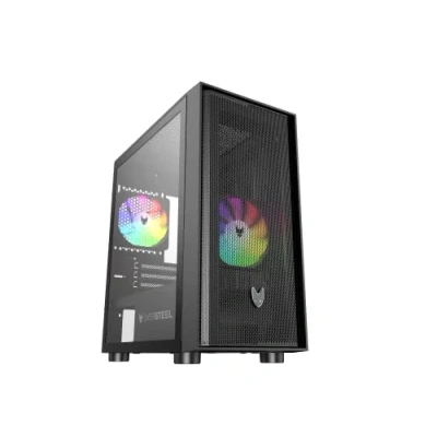 Afbeelding van Oversteel Aeris Gaming PC Case Compatibel met Micro ATX en ITX Boards, 2 120mm RGB Fans Inbegrepen, Mesh Front, Stof Filters, Gehard Zijglas, USB 3.0, Zwart