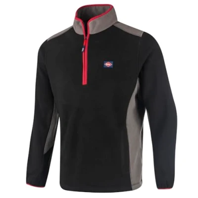 Afbeelding van Lee Cooper Werkkleding LCTOP303 Heren Ritshals Thermische Anti Pill Fleece Werk Trui Jumper Top Met Reflecterende Detail, Zwart/Grijs, Medium, 1