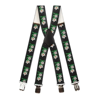 Afbeelding van Olata Heren Heavy Duty X Vorm Bretels met Edelweiss Patroon 4 cm. Zwart