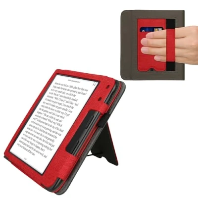 Afbeelding van kwmobile case compatibel Met Kobo Libra Colour hoes standaard E reader cover van kunstleer In rood/donkergrijs