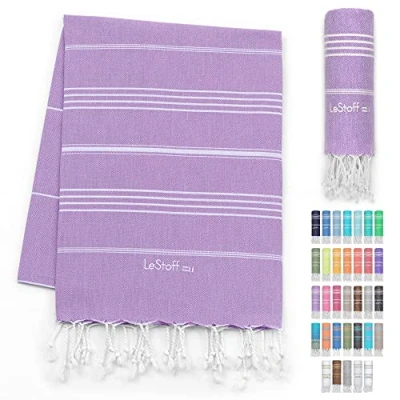 Afbeelding van LeStoff de traditionele Hamamdoek Strandlaken Badhanddoek Saunahanddoek Douchehanddoek Spa Sport Yoga Reizen 100% Biologisch Katoen. Duurzaam, natuurlijk, zacht en voorgewassen. (95 x 180 cm, Lilac)