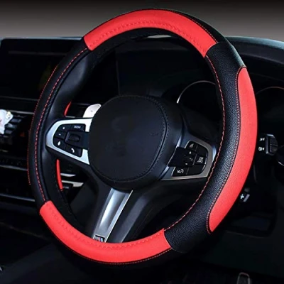 Afbeelding van Pahajim Universele Stuurwiel Bescherming 38cm/15inch Microfiber Leer Stuurhoes Slijtvast Anti slip Stuurwielhoezen voor Auto,Voertuig,SUV (1 rood)