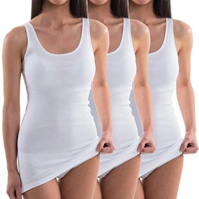 Afbeelding van HERMKO 1317 Damesonderhemd, extra lang, 10 cm langer singlet van 100% biologisch katoen, set met 3 stuks, wit, 44/46 NL