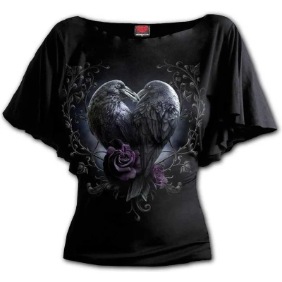 Afbeelding van Spiral Raven Heart T shirt zwart M 95% viscose, 5% elastaan Everyday Goth, Gothic, Rock wear