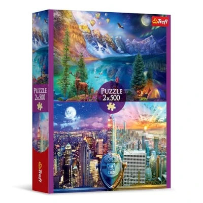 Afbeelding van Trefl 2 in 1 puzzel: Reis naar Amerika x 500 stukjes Set van twee legpuzzels, doe het zelf, creatief vermaak, voor volwassenen en kinderen vanaf 10 jaar