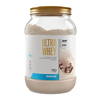 Afbeelding van Maxler Ultra Whey Protein 23 g eiwit per portie Puur weiproteïnepoeder Weiproteïneconcentraat, weiproteïne isolaat, weiproteïnehydrolysaat Met BCAA Chocolade 750g