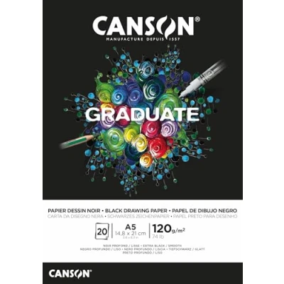 Afbeelding van Canson Tekenblok, 20 vellen, tekenpapier, zwart, gelijmd, kleine kant, A3, 120 g/m²