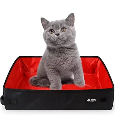 Afbeelding van opvouwbare kattenbak, 50 x 40 cm, reiskattenbak, XXL, draagbaar, opvouwbaar, voor kitten reizen, waterdicht, eenvoudig te reinigen, huisdieren, outdoor, thuisgebruik, rood