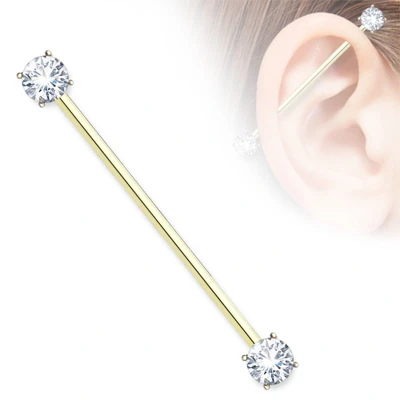 Afbeelding van Industrial piercing gemmed balletje wit gold plated