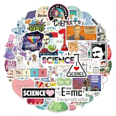 Afbeelding van POPNWOW 50 stuks stickers voor laboratorium, wiskunde, fysica, chemicaliën, waterdichte vinyl reiskoffer, bagage, laptop, waterfles, iPad, mobiele telefoon, fiets, skateboard, helmen,