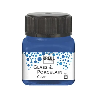Afbeelding van KREUL 16217 glas &amp; Porselein Helder donkerblauw, in potje van 20 ml, transparante en porseleinverf op waterbasis, sneldrogend, glashelder