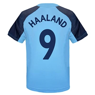 Afbeelding van Manchester City FC Officieel kindervoetbalshirt van polyester, cadeau voor jongens, Hemelsblauw Wapen Haaland 9, 6 7 Jaar