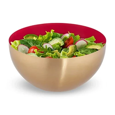 Afbeelding van Relaxdays saladeschaal 3,5 liter slakom mengkom Ø 25cm rvs bakken serveren rood