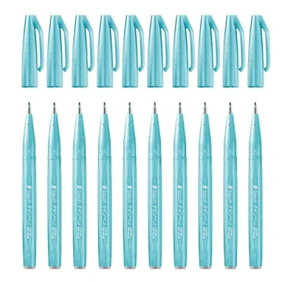Afbeelding van Pentel SES15C S2X Brush Sign Pen azuurblauw, vezelpen, penseelachtige punt, 10 stuks