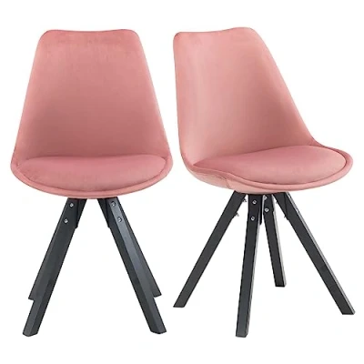 Afbeelding van Duhome Set van 2 stoelen, eetkamerstoelen, keukenstoelen, kleurkeuze met houten poten, zitkussen, eetkamerstoel, retro, 518M, kleur: roze, materiaal: fluweel