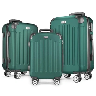 Afbeelding van POSH Hardshell koffer, Koffer &amp; trolleys, rolkoffer, handbagage, reiskoffer met wielen, grote middelgroot, klein, ABS, lichte kofferset, 3 delig in M L XL, donkergroen, SET, ABS