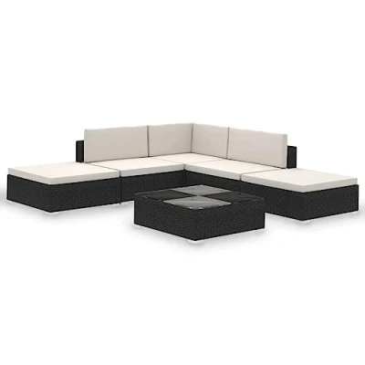Afbeelding van vidaXL Loungeset Poly Rattan Zwart 15 delig Tuinset Tuin Buiten Meubel Set