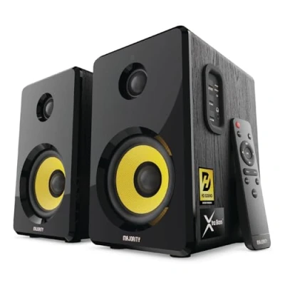 Afbeelding van Majority D40X actieve boekenplank luidsprekers aansluiten met Bluetooth, USB, AUX, RCA en optisch ingebouwde versterker 4 inch basdrivers afstandsbediening ingebouwd bedieningspaneel Kevlar basweergave plug and play