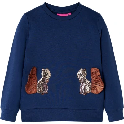 Afbeelding van Kindertrui met eekhoorns van pailletten 104 marineblauw