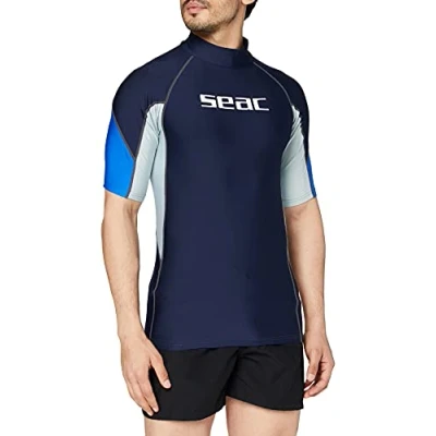 Afbeelding van Seac RAA Short Evo rashguard met korte mouwen voor heren UV zwem en snorkeltop Blauw/wit S