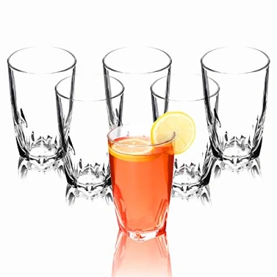 Afbeelding van KADAX Drinkglazen, set van 6, transparante waterglazen met versterkte bodem, dikwandige sapglazen, geribbelde glazen, drinkglas (hoog, 440 ml)