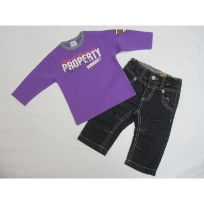 Afbeelding van dirkje, jongens, kledingset , t shirt lange mouw ,paars + jeans 6 maand 68