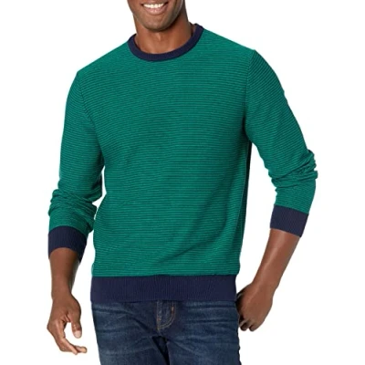 Afbeelding van Amazon Essentials Men&#039;s Trui met ronde hals (verkrijgbaar in grote en lange maten), Smaragdgroen Streep, S
