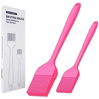 Afbeelding van KitsKap Siliconen rijgborstel, 2 stuks, gebakborstel voor olie, barbecue, grill, saus, bakken, koken, vaatwasmachinebestendig (roze)