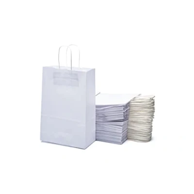 Afbeelding van Set van kraftpapier boodschappentassen met handgrepen, 20 x 10 29,2 cm, boodschappentas/geschenkverpakking voor verjaardag, Kerstmis, bruiloft (x50, wit)