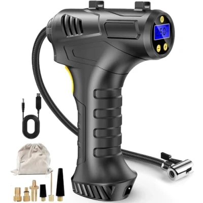 Afbeelding van Elektrische compressor auto luchtpomp fiets 150 psi accu fietspomp met digitaal led display, licht, oplaadbare Li ionen voor alle fietsen, motorfietsen en auto&#039;s