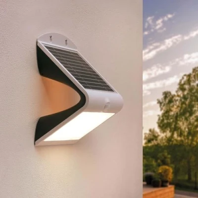 Afbeelding van Ledvion Moderne Solar Wandlamp op Zonne energie met Bewegingssensor, Wit, 4W, 3000K, IP65Waterproof &amp; 220 Lumen, Bewegingsdetectie Schemerschakelaar, Energiezuinig Weerbestendig