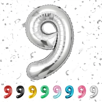 Afbeelding van Balloon verjaardag cijfers zilveren ballon 9 jaar folieballon reuzen in 40&quot; 101cm verjaardagsdecoratie cijfer decoratie voor vliegt met helium