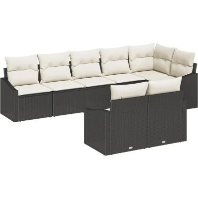 Afbeelding van vidaXL 8 delige Tuin Eetset met Kussens Zwart Poly Rattan