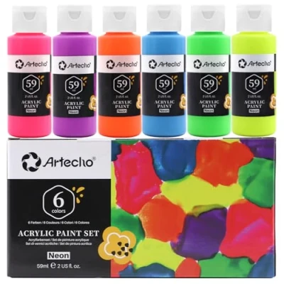 Afbeelding van Artecho Acrylverf Set Voor Kunst, 6 Neon Kleuren 2oz Acryl Verf Levert Hout, Stof, Ambachten, Canvas, Leer &amp; Steen