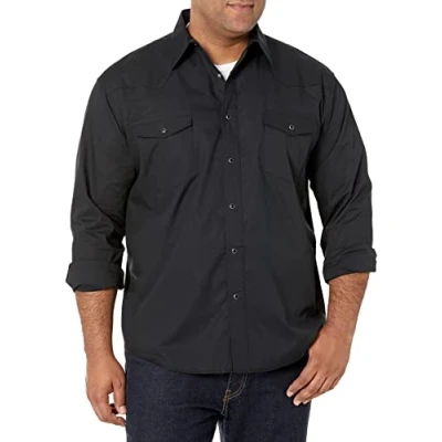 Afbeelding van Wrangler Heren Sport Western Basic Two Pocket Lange Mouw Snap Shirt, Zwart, XL tall