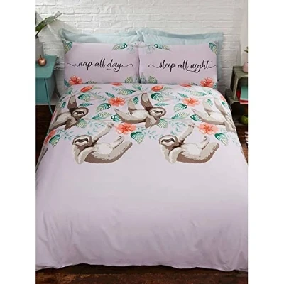 Afbeelding van Rapport Home Leuke luiaards nieuwigheid dekbedovertrek bedset, polykatoen, lila, 2 stuks, eenpersoons