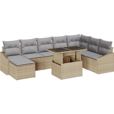 Afbeelding van vidaXL 9 delige Tuin Sofa Set met Kussens Beige Poly Riet