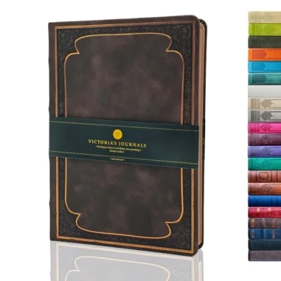 Afbeelding van VICTORIA&#039;S JOURNALS Kunstleer vintage dagboek harde kaft gelinieerd notitieboek oud uitziend reisdagboek mat bruin, 13,7 x 21,8 cm