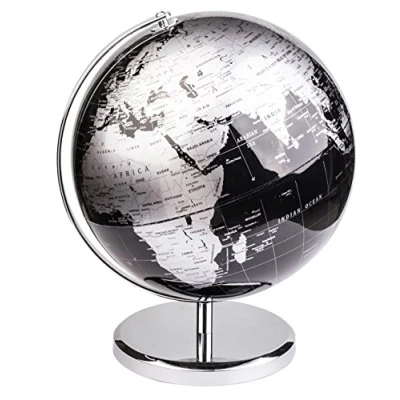 Afbeelding van Exerz 30cm wereldbol Engelse kaart Educatieve/geografische/moderne bureaubladdecoratie met een metalen voet Metallic zwart diameter: (30cm)