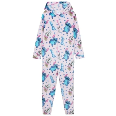 Afbeelding van Disney Stitch Fleece Onesie met capuchon voor meisjes, gezellige loungewear, pyjama slaappak kinderen, tieners, cadeaus Multi Stitch, 13 14 jaar