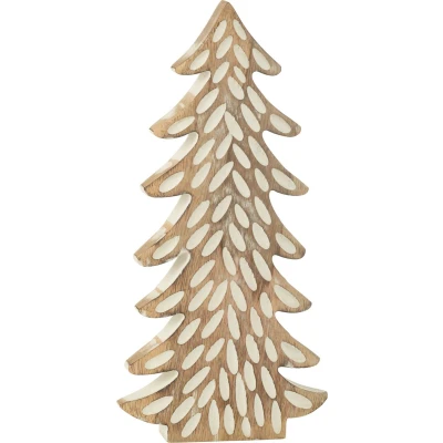 Afbeelding van J Line boom gekerfd mango hout wit/naturel large