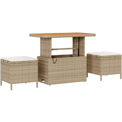 Afbeelding van vidaXL 3 delige Tuin Eettafel Set met Kussens Beige Poly Riet Acacia