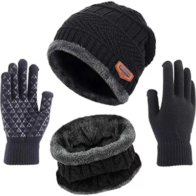 Afbeelding van 3 in 1 Winter Balaclava Muts + Sjaal Handschoenen Zwart One size