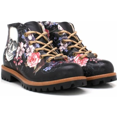 Afbeelding van GOBY Skull &amp; Rose Enkellaarsjes Damesboots Laarzen Hoge kwaliteit Handmade Maat 37