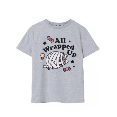 Afbeelding van Pusheen Meisjes Grijs T shirt met korte mouwen All Wrapped Up Een Halloween Boo tiful Tee voor jonge fans Get Griking 13 14 jaar
