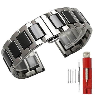 Afbeelding van Tweekleurige RVS Horlogeband Keramische Armband Band Alle Links Verwijderbare Vervangingsband Met Gereedschap 14 mm 16 18 20 22 mm, 22mm