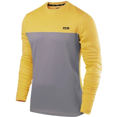 Afbeelding van TCA Mannen Element Lange Mouw Ronde Hals Hardloop Top Grijs/Geel, M