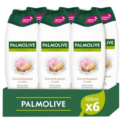 Afbeelding van Palmolive Naturals amandelbloesem en hydraterende melk, 6 x 500 ml, hydrateert alle huidtypes, zachte formule voor een huid, ingrediënten van 95% natuurlijke oorsprong*