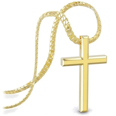Afbeelding van SERASAR Gouden Ketting Heren Kruis Hanger voor Mannen met Christelijke Kruisbeeld Kerstcadeau Cubaanse